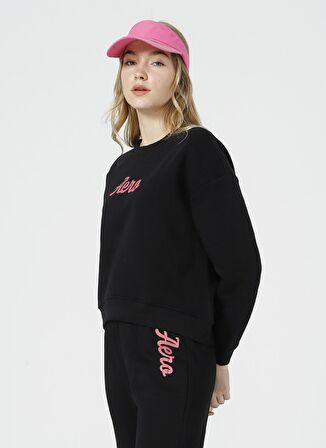 Aeropostale  Bisiklet Yaka Comfort Fit Baskılı Siyah Kadın Şardonlu Sweatshirt MOSKOVA