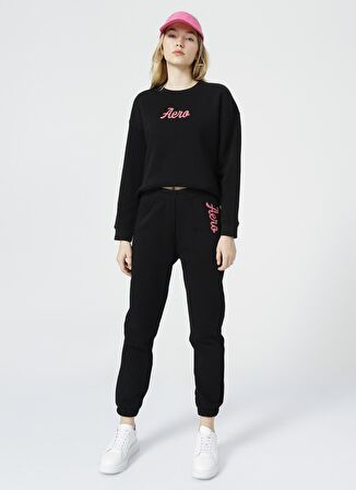 Aeropostale  Bisiklet Yaka Comfort Fit Baskılı Siyah Kadın Şardonlu Sweatshirt MOSKOVA