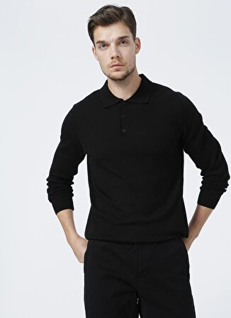 Fabrika Polo Yaka Basic Siyah Erkek Kazak BENRY-Y