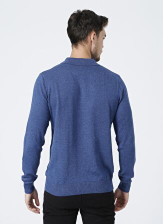 Fabrika Polo Yaka Basic İndigo Melanj Erkek Kazak BENRY-Y