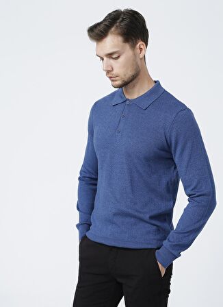 Fabrika Polo Yaka Basic İndigo Melanj Erkek Kazak BENRY-Y