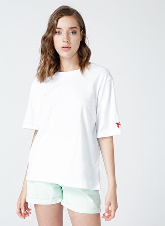 Fabrika Bisiklet Yaka Düz Beyaz Kadın T-Shirt DANTITA