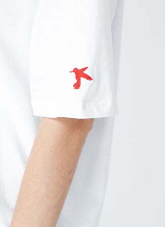 Fabrika Bisiklet Yaka Düz Beyaz Kadın T-Shirt DANTITA