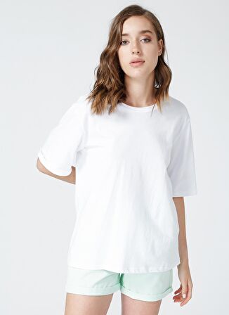 Fabrika Bisiklet Yaka Düz Beyaz Kadın T-Shirt DANTITA