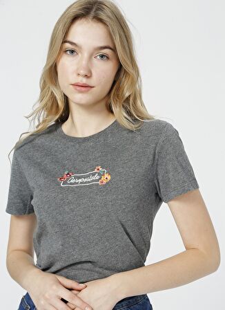 Aeropostale K-5465 Bisiklet Yaka Kısa Kollu    Antrasit Melanj Kadın T-Shirt