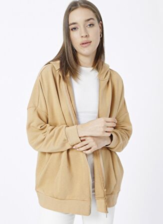 Fabrika Kapüşon Yaka Düz Deve Tüyü Kadın Sweatshırt TATAM