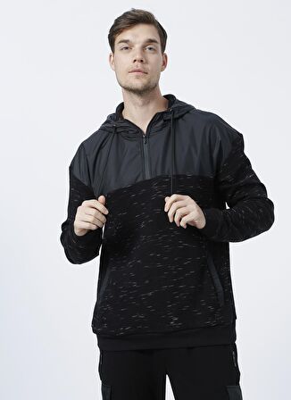 Fabrika Kapüşonlu Desenli Siyah Erkek Sweatshirt - NEPAL