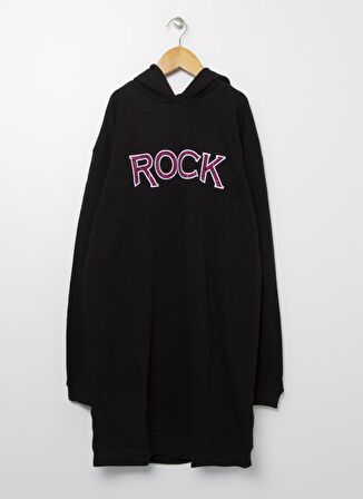 Funky Rocks RFG-28 Siyah Kapüşonlu Kız Çocuk Baskılı Elbise