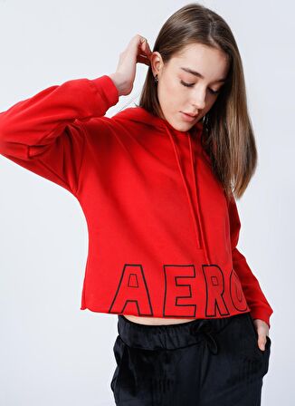 Aeropostale Y-Pensilvanya Kapüşonlu Uzun Kollu Geniş Fit Baskılı Kırmızı Kadın Sweatshirt