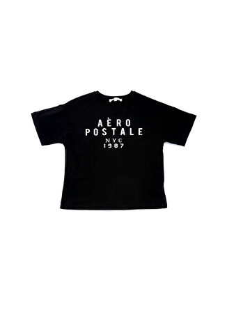 Aeropostale 21Wag13 Bisiklet Yaka Kısa Kollu  Standart Kalıp Baskılı Siyah Kız Çocuk T-Shirt