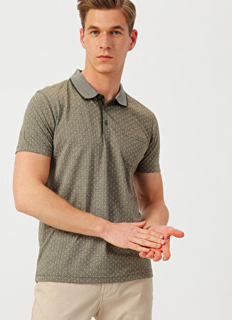 Cotton Bar Cep Detaylı Desenli Haki Polo T-Shirt