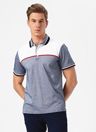 Cotton Bar Beyaz - Mavi Polo T-Shirt