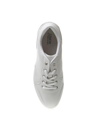 Limon Dolgu Taban Bağcıklı Suni Deri Beyaz Kadın Sneaker