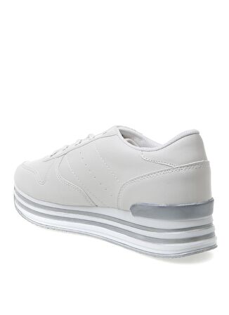 Limon Dolgu Taban Bağcıklı Suni Deri Beyaz Kadın Sneaker