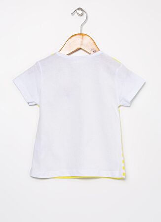 Mammaramma Sarı - Beyaz Kız Bebek Bisiklet Yaka Kısa Kollu Baskılı T-Shirt HG-08