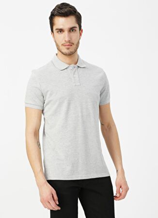 Aeropostale Polo Yaka Düz Gri Melanj Erkek T-Shirt 7908