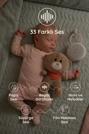 Uyku Arkadaşı - Beyaz Gürültü Cihazı, 33 Sesli Pışpış Ve Ninnili | 7 Gece Lambalı- Kırmızı Fularlı