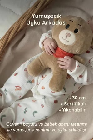 Uyku Arkadaşı - Beyaz Gürültü Cihazı, 33 Sesli Pışpış Ve Ninnili | 7 Gece Lambalı- Kırmızı Fularlı