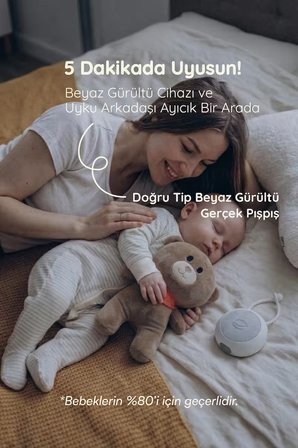 Uyku Arkadaşı - Beyaz Gürültü Cihazı, 33 Sesli Pışpış Ve Ninnili | 7 Gece Lambalı- Kırmızı Fularlı