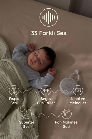 Uyku Arkadaşı - Beyaz Gürültü Cihazı, 33 Sesli Pışpış Ve Ninnili | 7 Gece Lambalı- Gri Fularlı