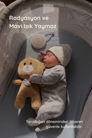 Uyku Arkadaşı - Beyaz Gürültü Cihazı, 33 Sesli Pışpış Ve Ninnili | 7 Gece Lambalı- Gri Fularlı