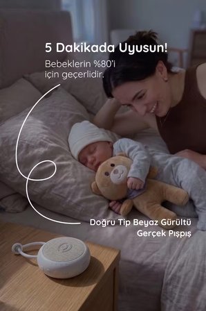 Uyku Arkadaşı - Beyaz Gürültü Cihazı, 33 Sesli Pışpış Ve Ninnili | 7 Gece Lambalı- Gri Fularlı