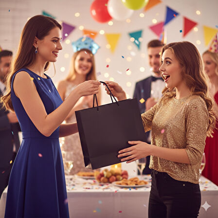 54x38x12 cm – Siyah Düz Lüks Karton Hediye Çantası Büyük Boy Özel Sunum ve Alışveriş Çantası