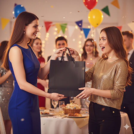 54x38x12 cm – Siyah Düz Lüks Karton Hediye Çantası Büyük Boy Özel Sunum ve Alışveriş Çantası