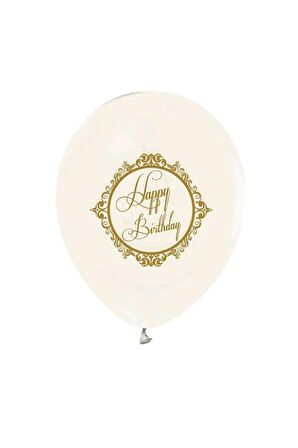 Çepeçevre Balon Happy Birthday Baskılı Gold Şeffaf 10'lu