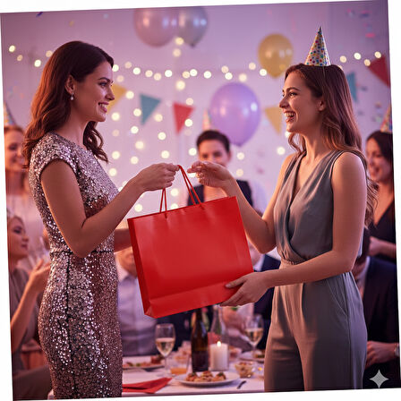 54x38x12 cm – Kırmızı Düz Lüks Karton Hediye Çantası Büyük Boy Özel Sunum ve Alışveriş Çantası