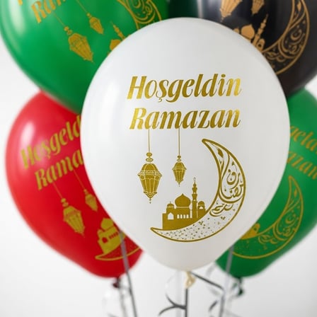 Ramazan Temalı 10'lu 12 İnç Baskılı Karışık Renk Lateks Balon