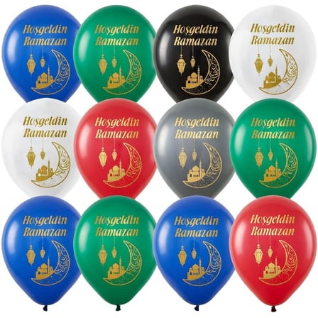 Ramazan Temalı 10'lu 12 İnç Baskılı Karışık Renk Lateks Balon