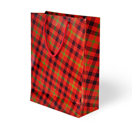 25×30×9 cm Ekose Desenli-3 Yılbaşı Hediyelik Lüks Karton Çanta