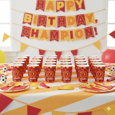 Champion Temalı Sarı Kırmızı Karton Bardak 8 oz 8'li Spor Parti Bardağı