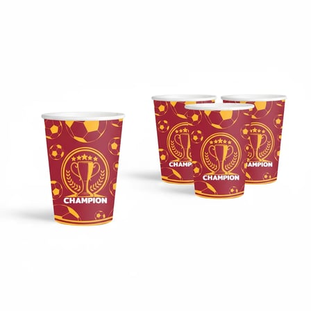 Champion Temalı Sarı Kırmızı Karton Bardak 8 oz 8'li Spor Parti Bardağı
