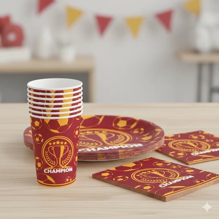 Champion Temalı Sarı Kırmızı Karton Bardak 8 oz 8'li Spor Parti Bardağı