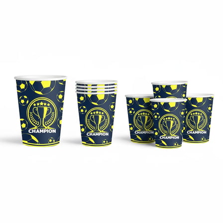 Champion Temalı Sarı Lacivert Karton Bardak 8 oz 8'li Spor Parti Bardağı