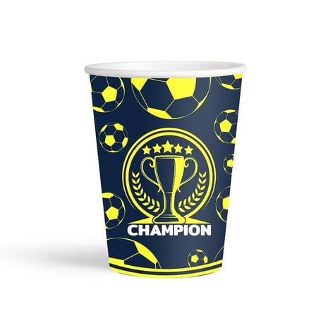 Champion Temalı Sarı Lacivert Karton Bardak 8 oz 8'li Spor Parti Bardağı