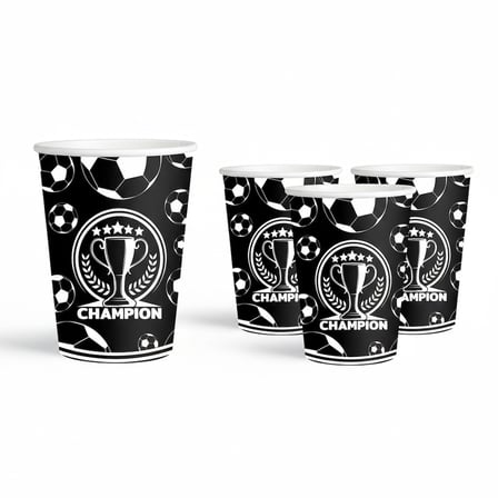 Champion Temalı Siyah Beyaz Karton Bardak 8 oz 8'li Parti ve Doğum Günü Bardağı