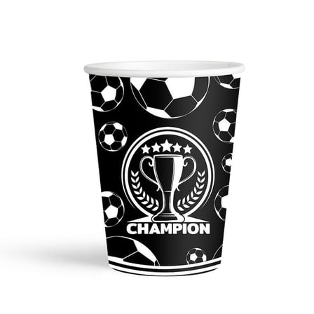 Champion Temalı Siyah Beyaz Karton Bardak 8 oz 8'li Parti ve Doğum Günü Bardağı