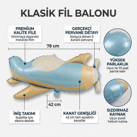 Retro Uçak Folyo Balon 78x42 cm Uçak Temalı Doğum Günü Parti Süsü Dekorasyon Balonu