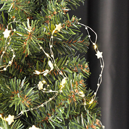 Yılbaşı Led beyaz ışık 3 Metre incili ve yıldızlı iri incili peri led çift sarmallı dış ve iç mekan led ışık