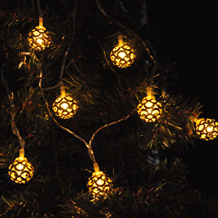 Yılbaşı Led ışık 3metre KÜRE YUVARLAK Figürlü yılbaşı pilli led ışık güniğı renginde çam ağacı ışığı