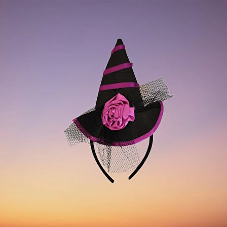 Halloween Cadılar Bay.Mor Siyah Güllü Mini Şapka