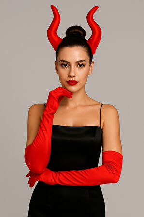 Halloween Cadılar Bayramı Taç Malefiz Kırmızı Çift Boynu Parti Kostümü Maleficent Taç