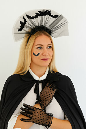 Halloween Cadılar Bay.Güllü Tüylü Yarasa Taç  