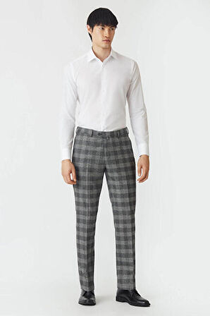 Bisse Erkek Regular Fit Platinum Ekoseli Klasik Pantolon GRİ PPNK19K19220_D55
