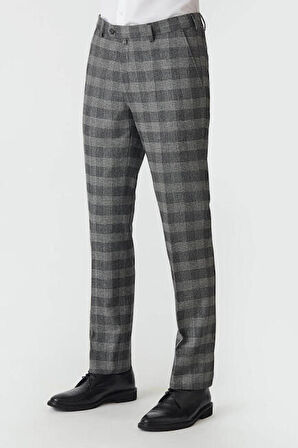 Bisse Erkek Regular Fit Platinum Ekoseli Klasik Pantolon GRİ PPNK19K19220_D55