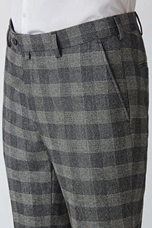 Bisse Erkek Regular Fit Platinum Ekoseli Klasik Pantolon GRİ PPNK19K19220_D55