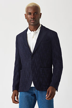 Bisse Slim Fit Drop 6 Desenli Blazer Lacivert Erkek Ceket BCK20K20508_D40
